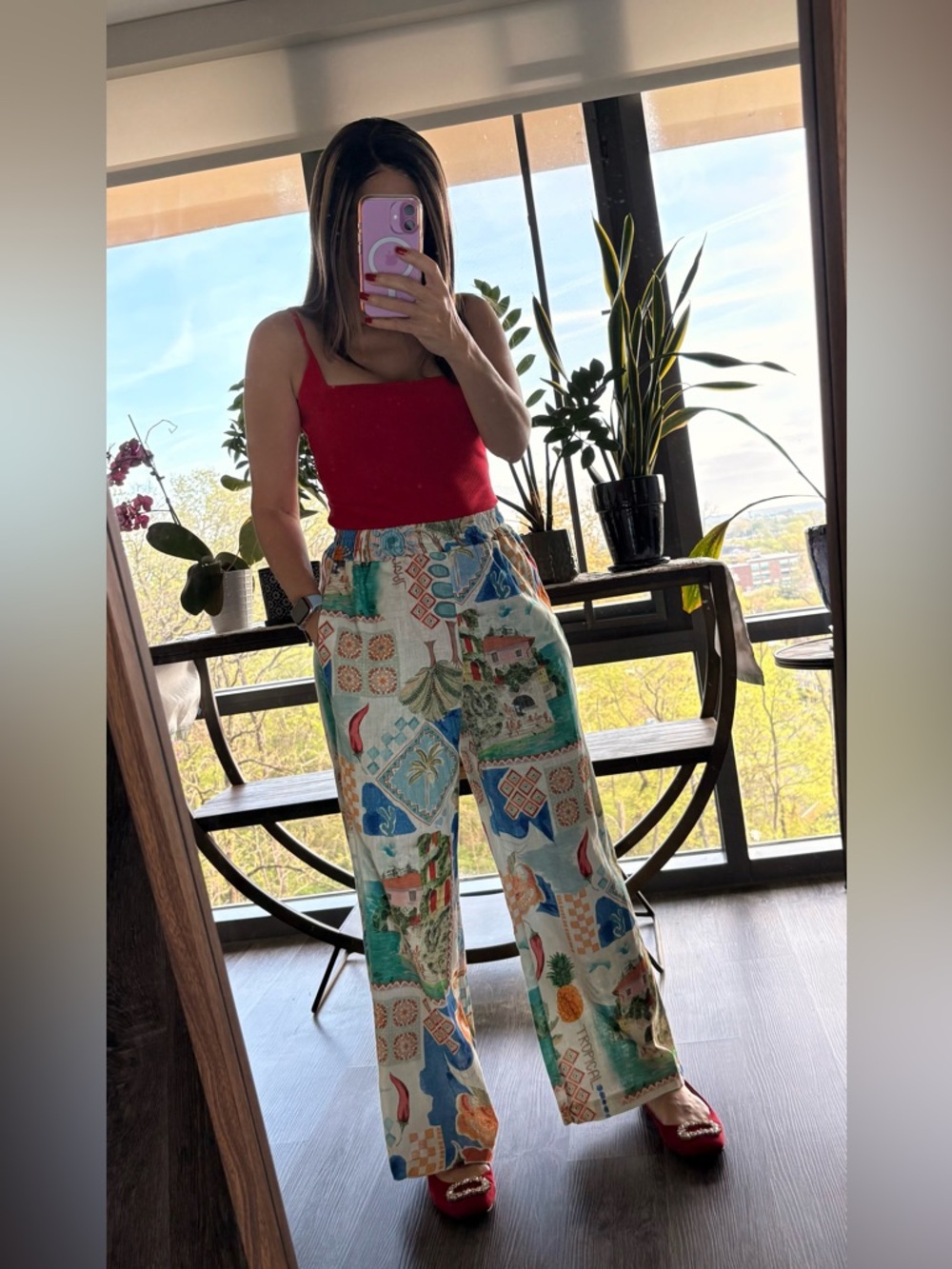 Tropical Print Wide Leg Pants - Multicolor - Picture 3 of 8